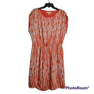 Michael Kors Coral Ivory Diamond Tie Die Print Cap Sleeve Knee Length Dress XL